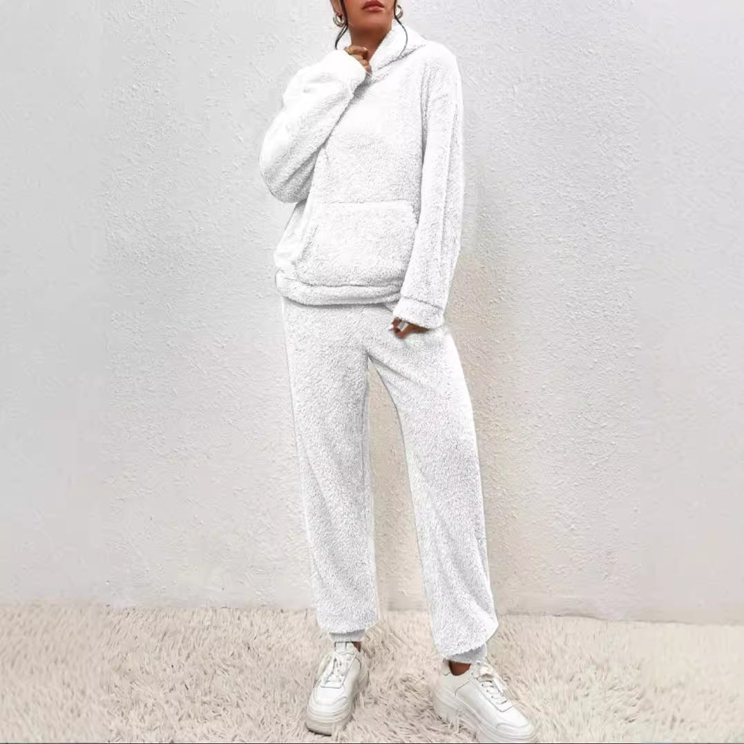 Winter Plush Pajama Set Fashion Casual Hooded Top