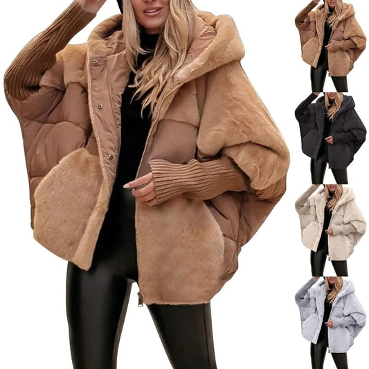 Women's Loose Cotton Coat Faux Fur Patchwork Winter Coat