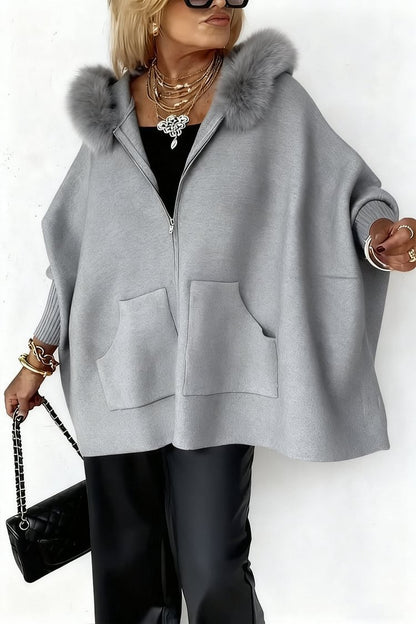 Ins Plush Hooded Cardigan Fashion Warm Pockets Zip-up Knitted