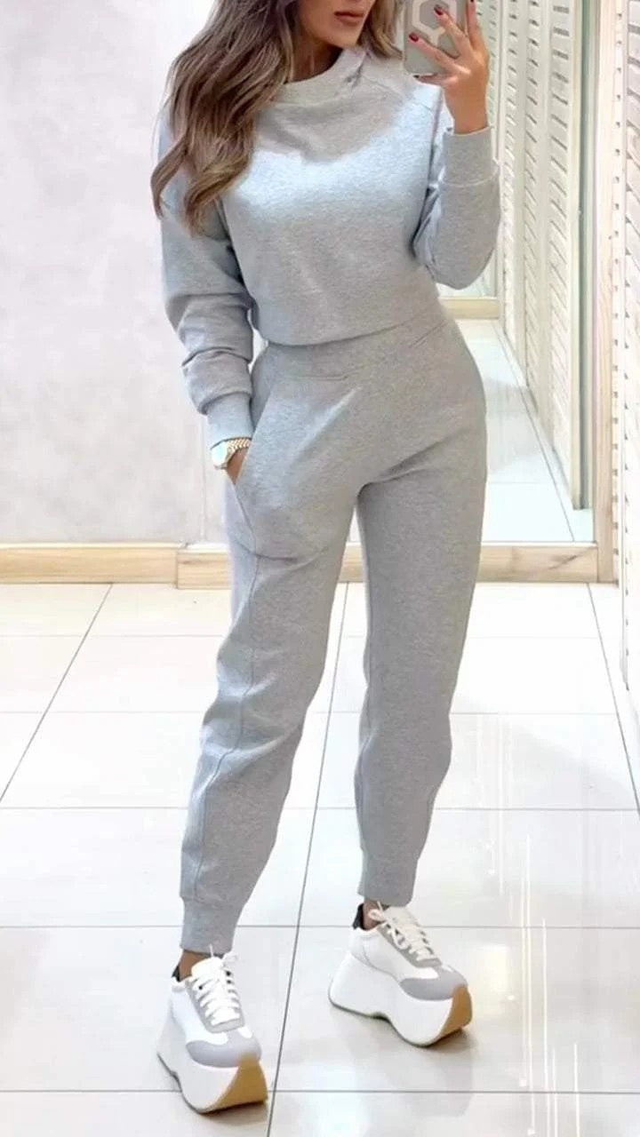 Stand Collar Sports Suit Fashion Pullover Solid Outfits