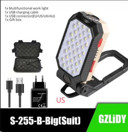 Folding USB Rechargeable COB Work Light Portable LED Flashlight
