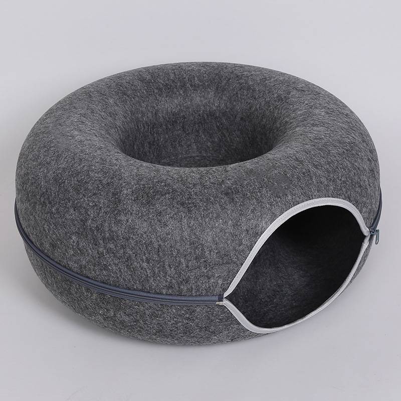 Donut Cat Tunnel Bed Pets House Natural Felt Pet Cat Cave