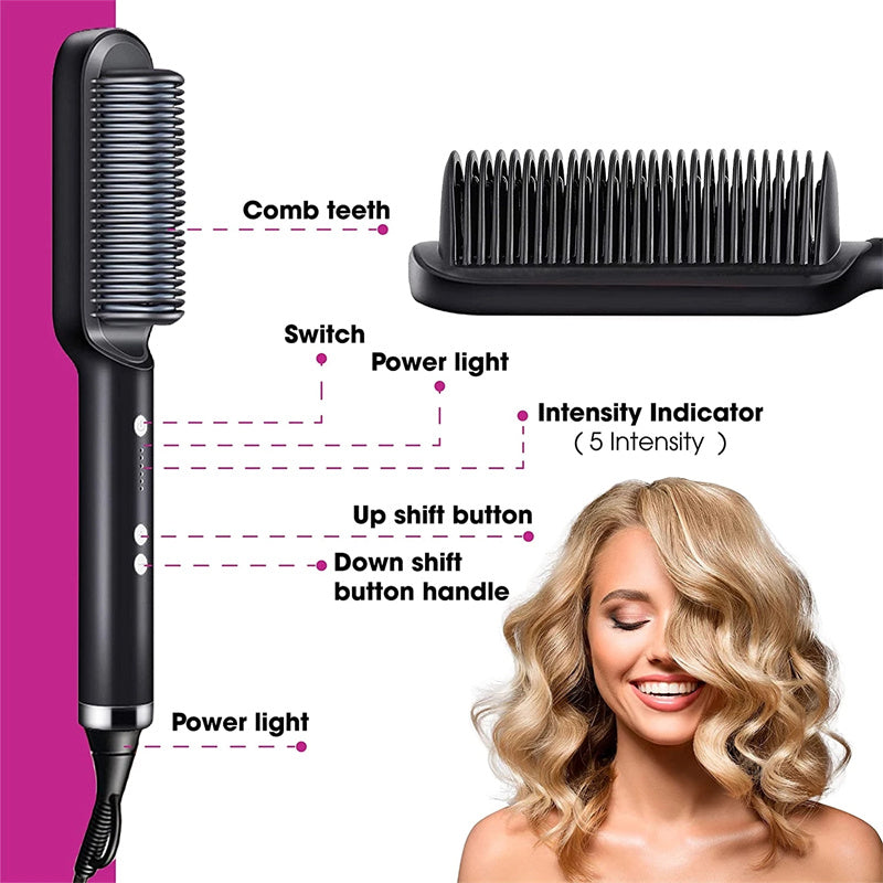 New 2 In 1 Hair Straightener Hot Comb Negative Ion Curling