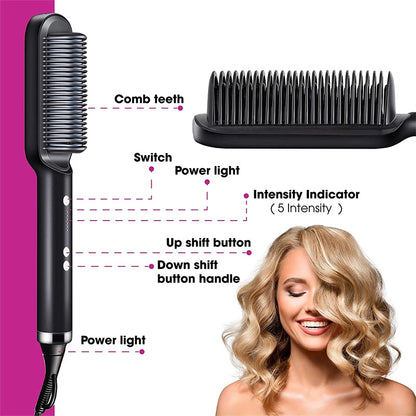 New 2 In 1 Hair Straightener Hot Comb Negative Ion Curling