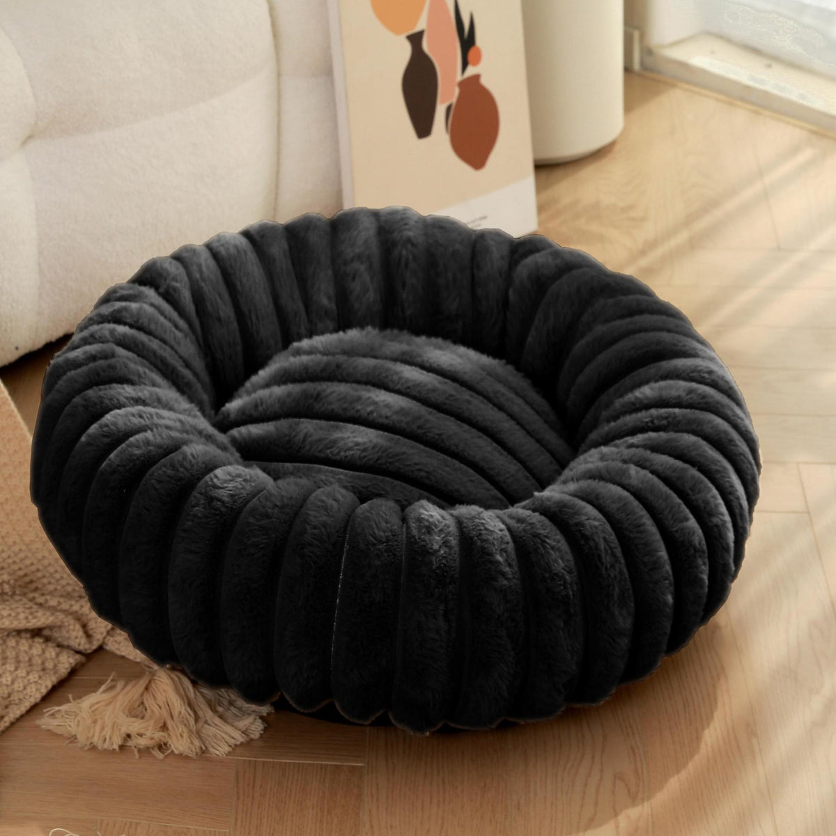 Pet Kennels Long Plush Round Cat Nest Winter Warm Dog Beds