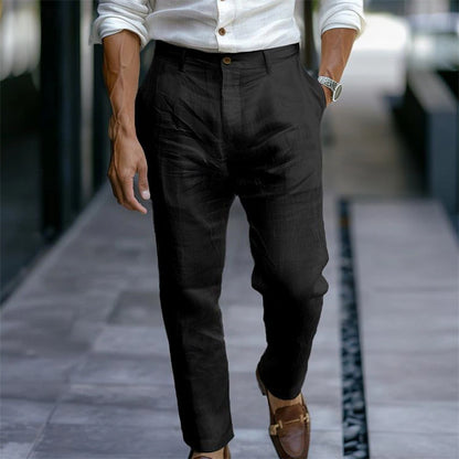 Men's Linen Trousers Solid Color Breathable Casual Pants