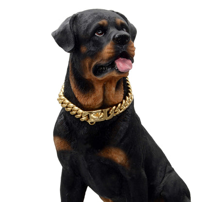 Pet Chain Dog Collar Leash 17mm Gold Stainless Steel Necklace