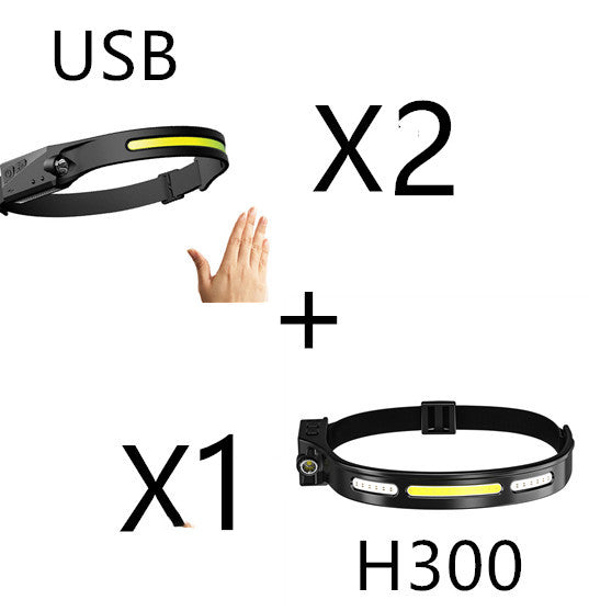 COB LED Induction Riding Headlamp Flashlight USB Rechargeable