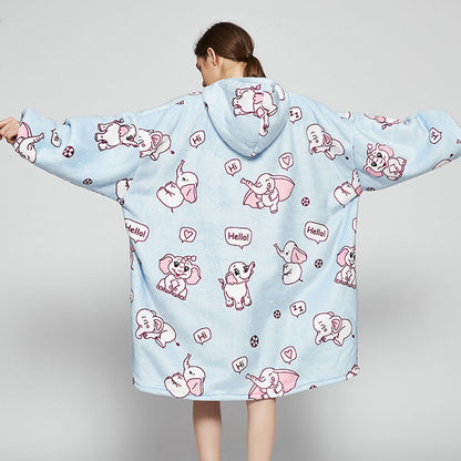 Ovesized Wearable Blanket Hoodie Winter Cute Print Fleece