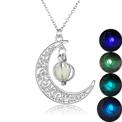 Fashion Moon Natural Glowing Stone Healing Necklace Women