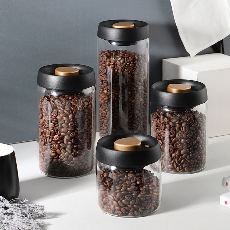 Vacuum Sealed Jug Set Black Coffee Beans Glass Airtight