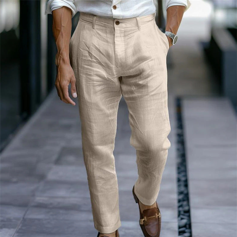 Men's Linen Trousers Solid Color Breathable Casual Pants