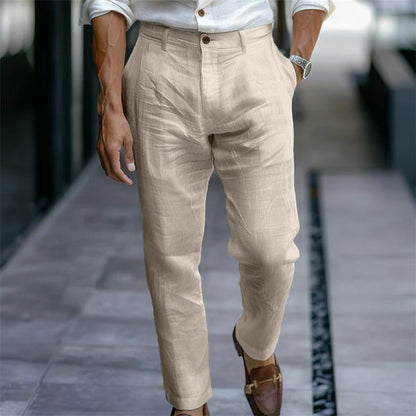 Men's Linen Trousers Solid Color Breathable Casual Pants