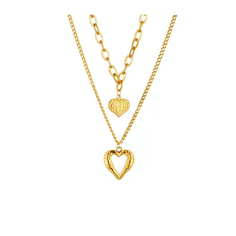 Titanium Steel Angel Wings Love Necklace Irregular Folds 2 Heart Love