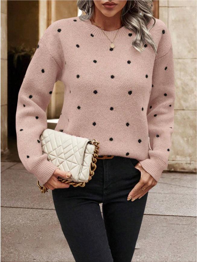 Ins Polka Dot Print Pullover Sweater Fashion Casual Long-sleeved