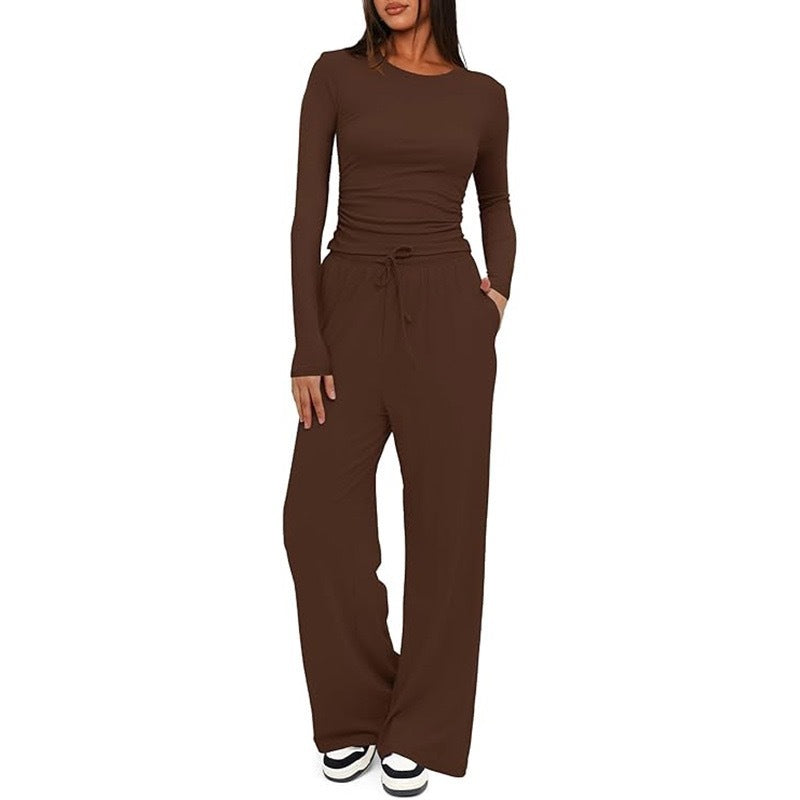 2 Pieces Women's Suit Autumn Winter Long Sleeve Tops High Waisted
