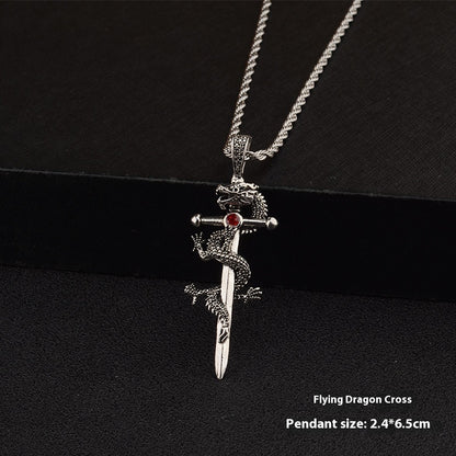 Fashion Jewelry Dragon Sword Pendant Necklace Paved