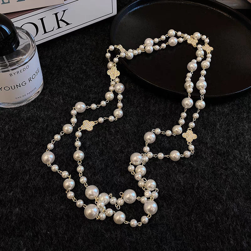 Retro Multi-layer Pearls Necklace Fashion Long Sweater