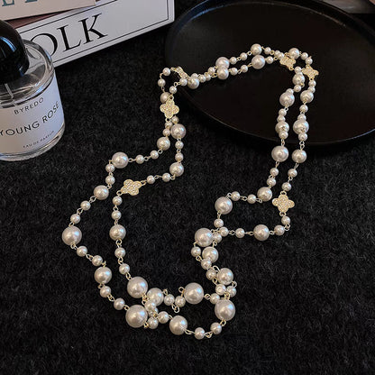 Retro Multi-layer Pearls Necklace Fashion Long Sweater