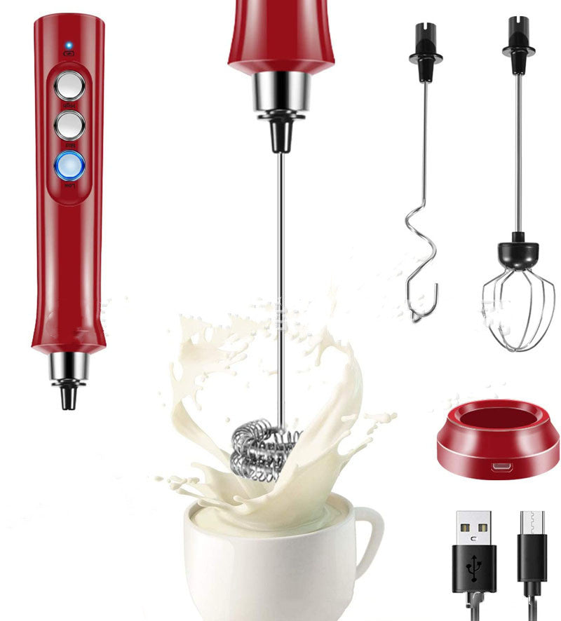 New Product Rechargeable Electric Milk Frother Stainless Steel Mixer Baking Eggbeater Electric Milk Frothing With Base