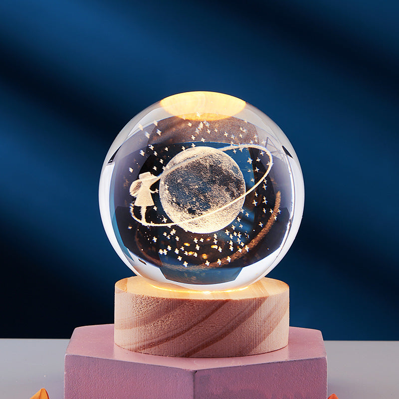 Crystal Ball 3D Inner Carved Solar System Glowing Night Lights Warm