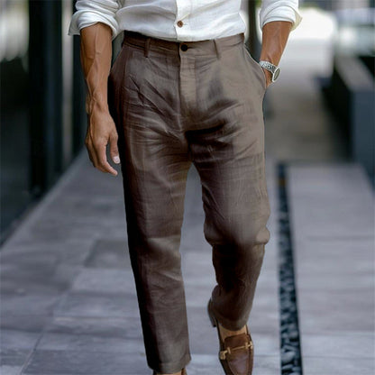 Men's Linen Trousers Solid Color Breathable Casual Pants