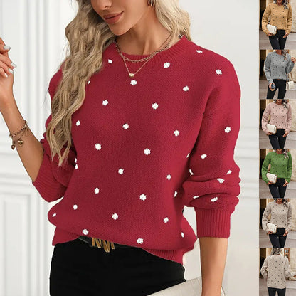 Ins Polka Dot Print Pullover Sweater Fashion Casual Long-sleeved