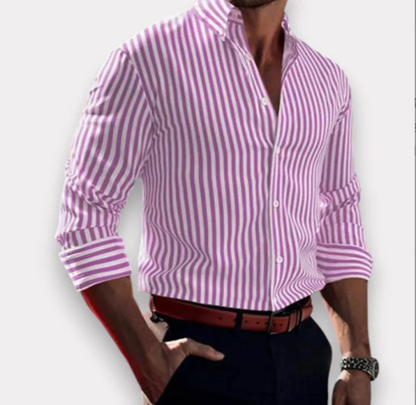 Ins Stripe Printed Long Sleeve Shirt Men Fashion