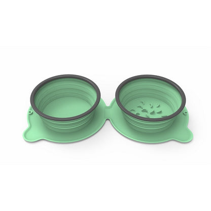 Portable Silicone Double Dog Food Bowls Foldable