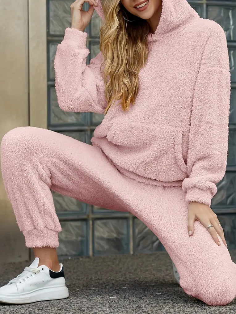 Winter Plush Pajama Set Fashion Casual Hooded Top