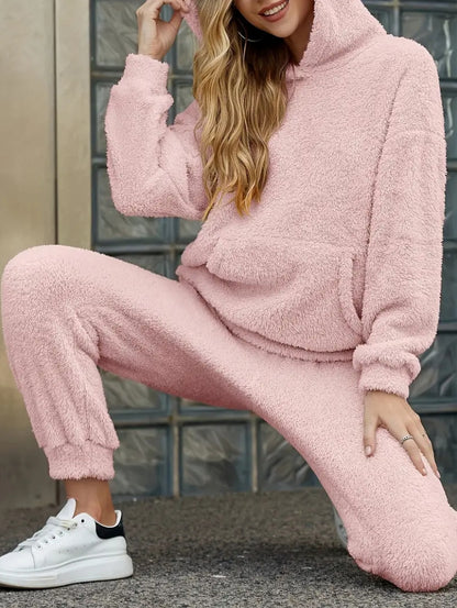 Winter Plush Pajama Set Fashion Casual Hooded Top