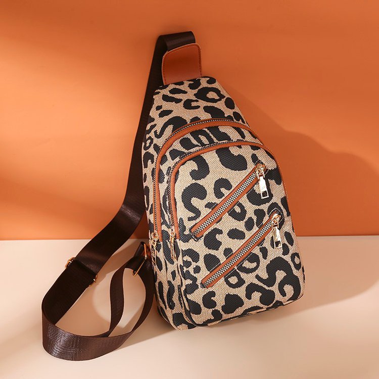 Leopard Print Sling Chest Bag With Headphone Jack Crossbody Backpack