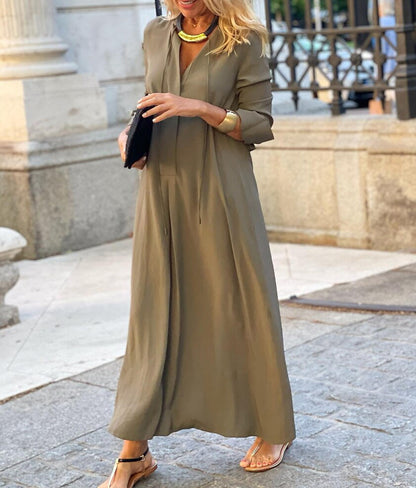 Long-sleeved Shirt Dress Fashion Loose V-neck Long Dresses
