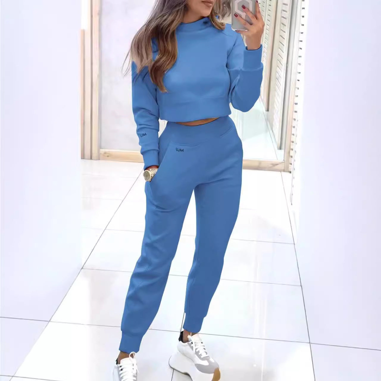 Stand Collar Sports Suit Fashion Pullover Solid Outfits