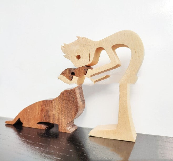 DIY Figurine Wood Dog Ornament Sculpture Home Decoration