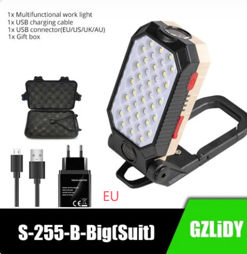 Folding USB Rechargeable COB Work Light Portable LED Flashlight