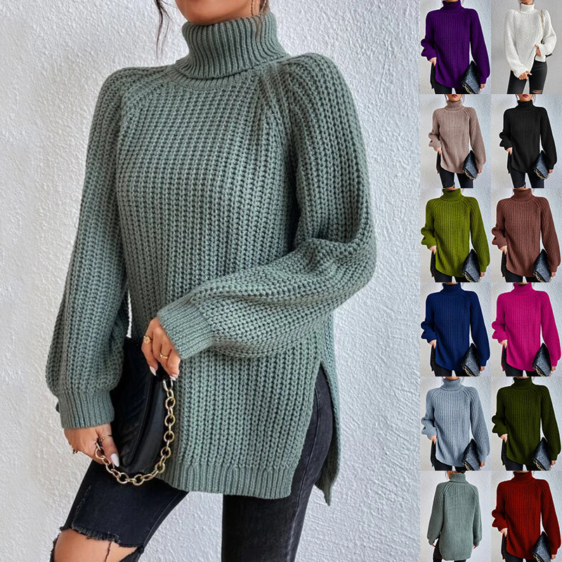 Turtleneck Pullover Sweater With Split Design Fashion