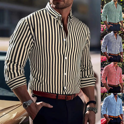 Ins Stripe Printed Long Sleeve Shirt Men Fashion