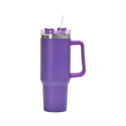 Straw Coffee Insulation Cup With Handle Portable Car Stainless Steel Water Bottle