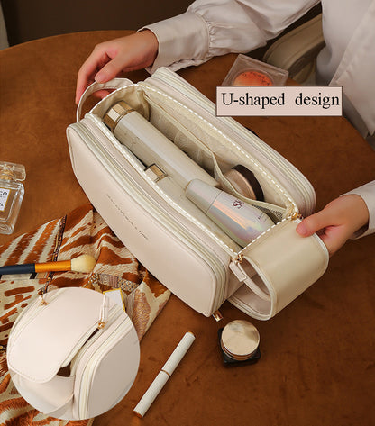 Three-layer Double Zipper U-shaped Design Cosmetic Bag Fashion