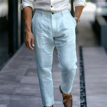 Men's Linen Trousers Solid Color Breathable Casual Pants