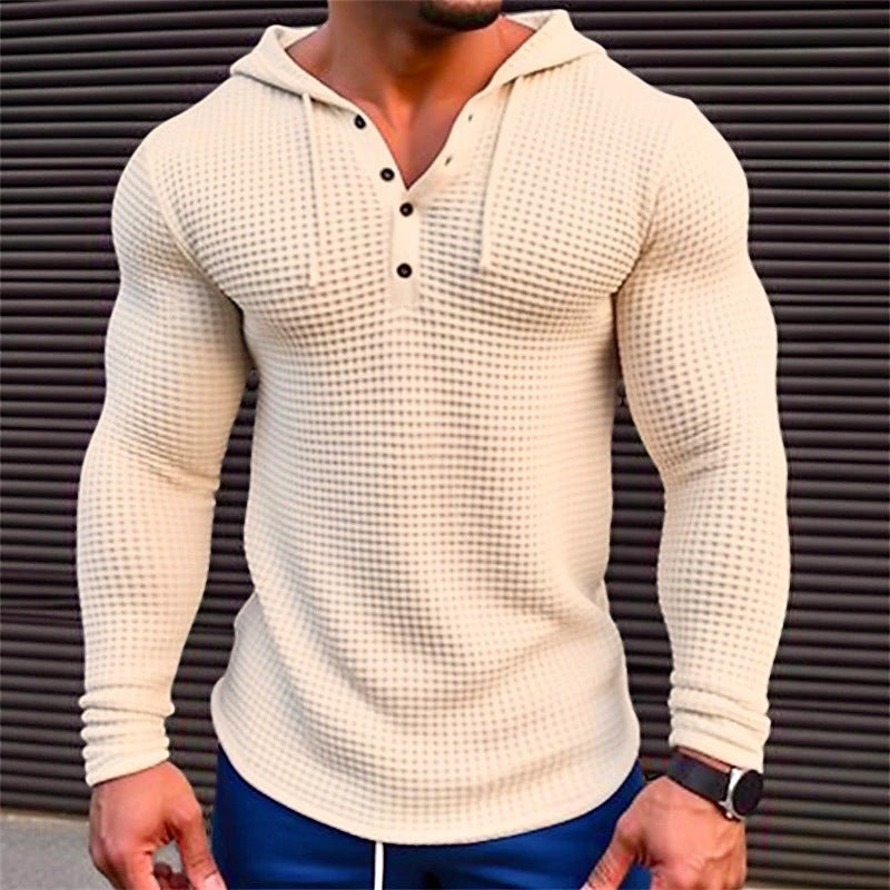 Men's Pullover Casual Long Sleeve T-shirt Waffler Sweat-shirt