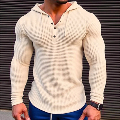 Men's Pullover Casual Long Sleeve T-shirt Waffler Sweat-shirt