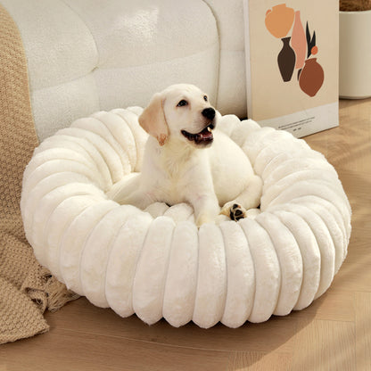Pet Kennels Long Plush Round Cat Nest Winter Warm Dog Beds