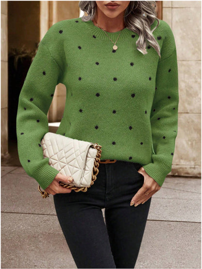 Ins Polka Dot Print Pullover Sweater Fashion Casual Long-sleeved
