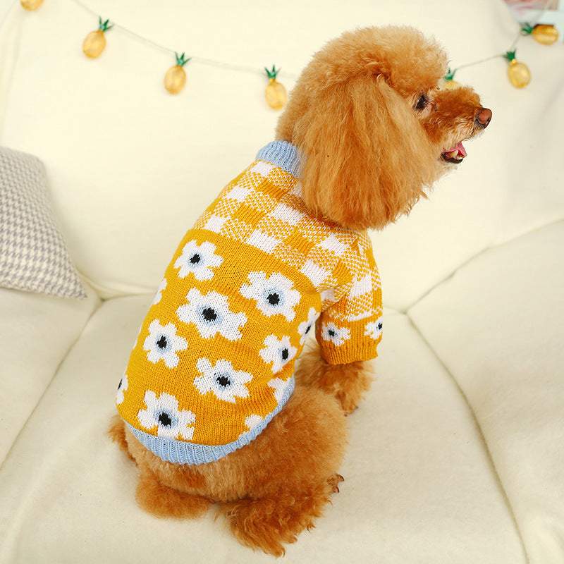 Bowknot Dog Clothes Cat Costume Hollow Knit Dog Sweater