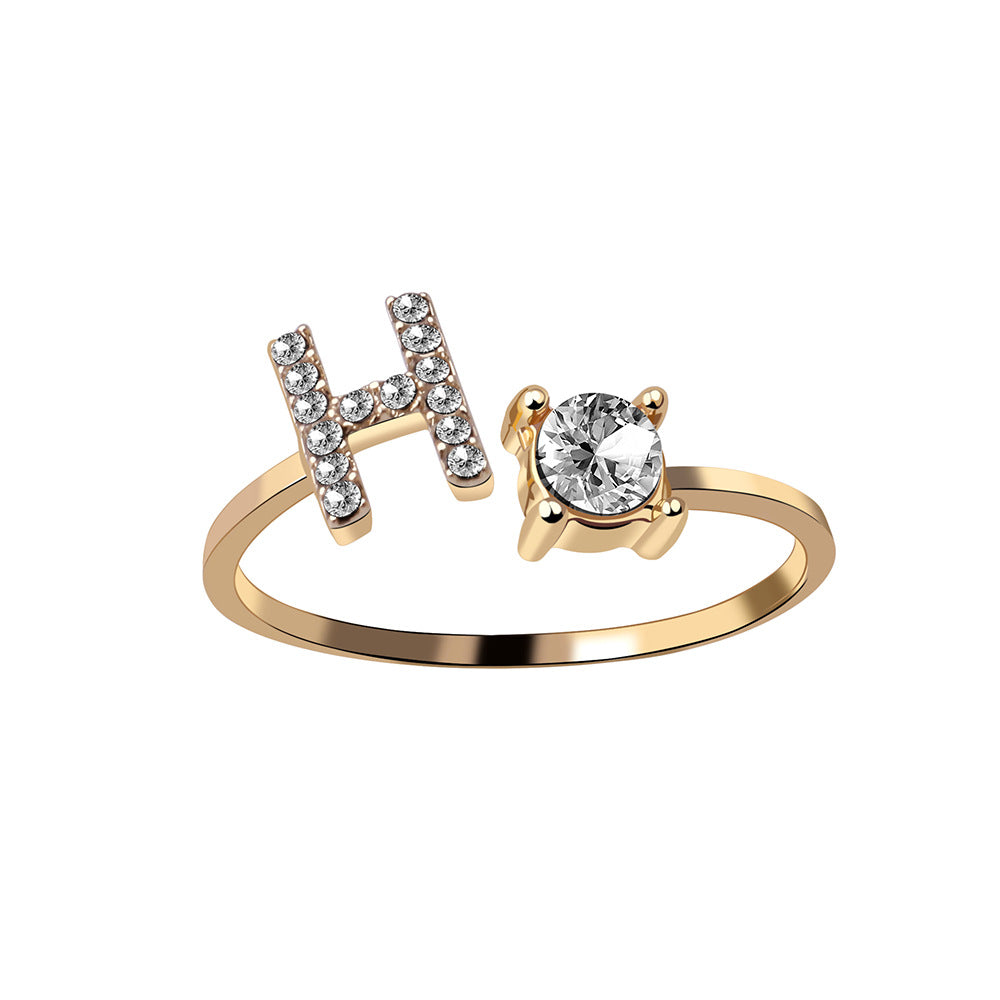 Adjustable 26 Initial Letter Ring Fashion Jewelry Simple Elegant