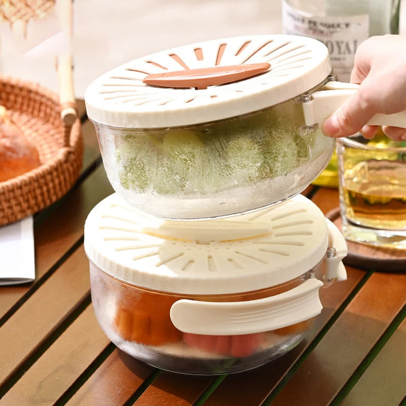 Fruit Drain Basket With Lid Vegetable Washing Bowl Foldable Handle