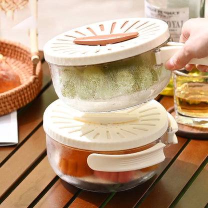 Fruit Drain Basket With Lid Vegetable Washing Bowl Foldable Handle