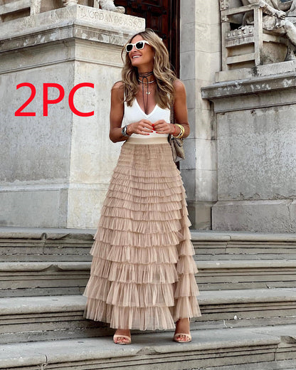 Layered Ruffles Cake Skirt Summer Fashion A Line Swing